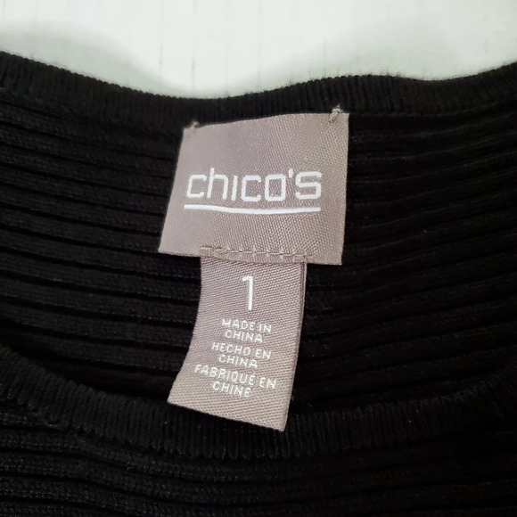 Chico's Ribbed Knit Sweater Size 1 Medium Black 3/4 Dolman Sleeve Round … - Picture 2 of 10